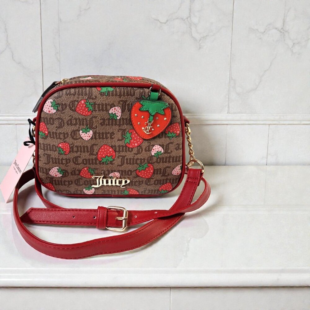 Juicy Couture Chestnut Brown/Red Freshly Picked Camera Bag NWT